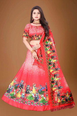 Hanumant Creation Digital Print Semi Stitched Lehenga Choli(Red)
