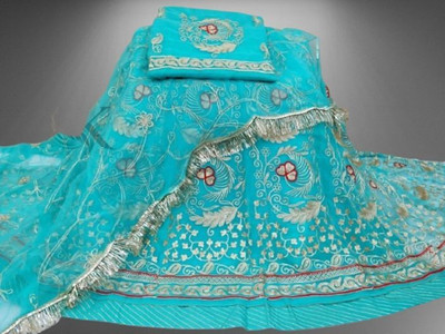 WOMENGIRLFASHION Embroidered Semi Stitched Rajasthani Poshak(Blue)