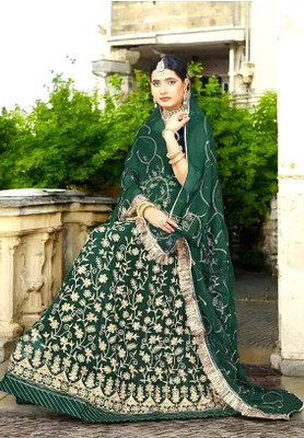 bherva tex Embroidered Semi Stitched Rajasthani Poshak(Green)