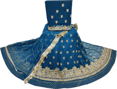 MANTUSHTI Embroidered Semi Stitched Rajasthani Poshak(Blue)