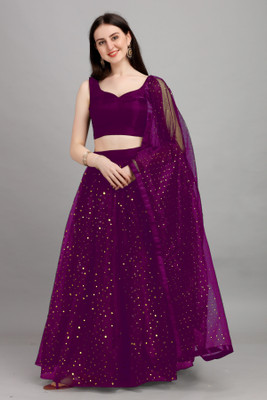 HOUSE OF COMMON Embellished, Self Design Semi Stitched Lehenga Choli(Purple)