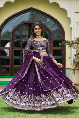 Trijal Fab Embroidered Semi Stitched Lehenga Choli(Purple)