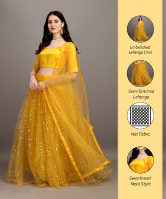 color bucket Embellished, Self Design Semi Stitched Lehenga Choli(Yellow)