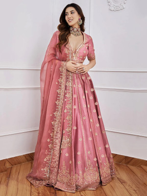 Tasrika Embroidered Semi Stitched Lehenga Choli(Pink)