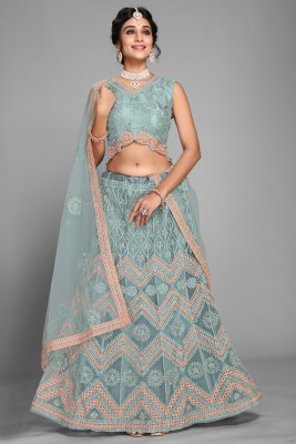 jesani creation Embroidered Semi Stitched Lehenga Choli(Light Blue)