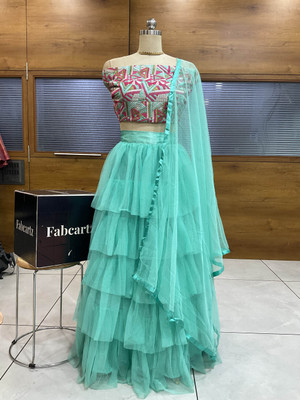 SHREE CREATION Self Design Semi Stitched Lehenga Choli(Blue)