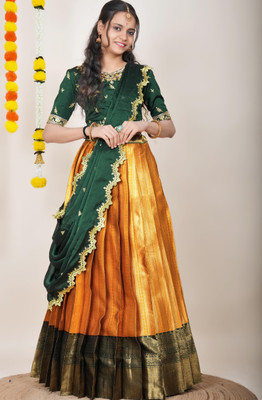 SHREE CREATION Self Design Semi Stitched Lehenga Choli(Orange)