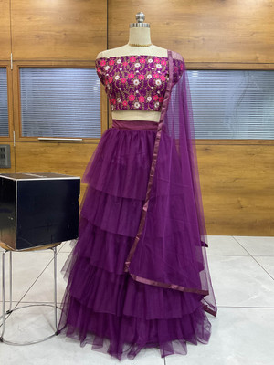 Payu Embroidered Semi Stitched Lehenga Choli(Purple)