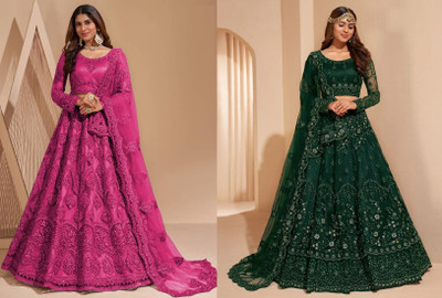 Udbhav Export Embroidered, Embellished Semi Stitched Lehenga Choli(Black, Green)