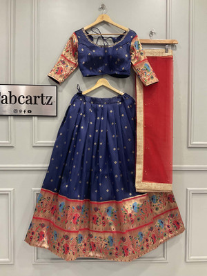 Fabcartz Self Design Semi Stitched Lehenga Choli(Dark Blue)