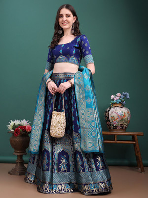SWAMI STUDIO Self Design Semi Stitched Lehenga Choli(Dark Blue)