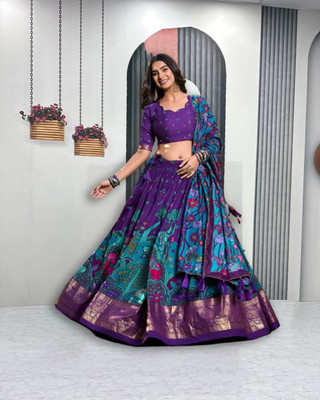 HEM SELLES Printed Semi Stitched Lehenga Choli(Purple)