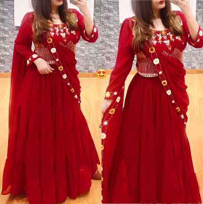 BHOJALCREATION Embroidered Semi Stitched Lehenga Choli(Maroon)