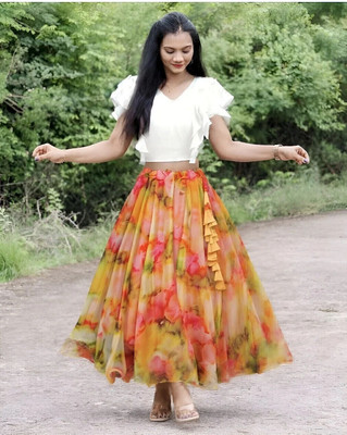 Ajfab Printed Stitched Lehenga & Crop Top(Multicolor)