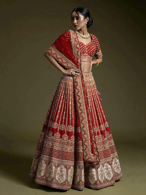 Trendmalls Embroidered Semi Stitched Lehenga Choli(Maroon)