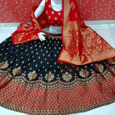 Tishta Embroidered Semi Stitched Lehenga Choli(Black)