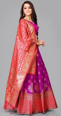 SWAMI STUDIO Self Design Semi Stitched Lehenga Choli(Purple, Pink)