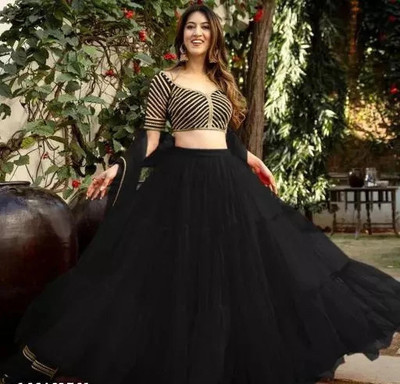 lazyandcrazy shop Self Design Semi Stitched Lehenga Choli(Black)