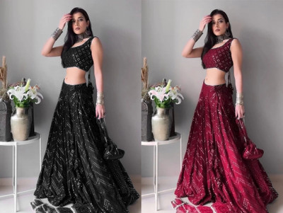 Udbhav Export Embroidered Semi Stitched Lehenga Choli(Black, Maroon)