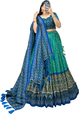 aj retail Digital Print Semi Stitched Lehenga Choli(Light Green)