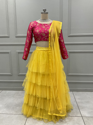 Payu Self Design Semi Stitched Lehenga Choli(Yellow)