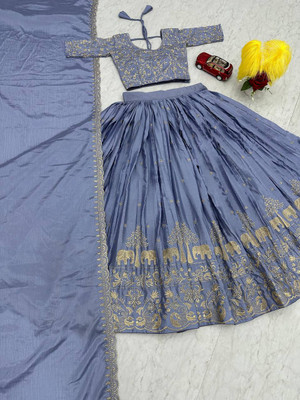A To Z Cart Embroidered Semi Stitched Lehenga Choli(Light Blue)