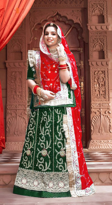 HOUSE OF COMMON Embroidered Semi Stitched Rajasthani Poshak(Multicolor, Green)