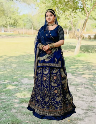 SHREE AMBEY TRADING Embroidered Semi Stitched Rajasthani Poshak(Blue)