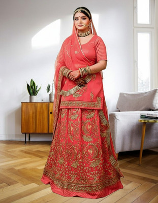 SHREE AMBEY TRADING Embroidered Semi Stitched Rajputi Poshak(Pink)