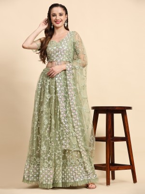 Neel Art Embroidered Semi Stitched Lehenga Choli(Green)