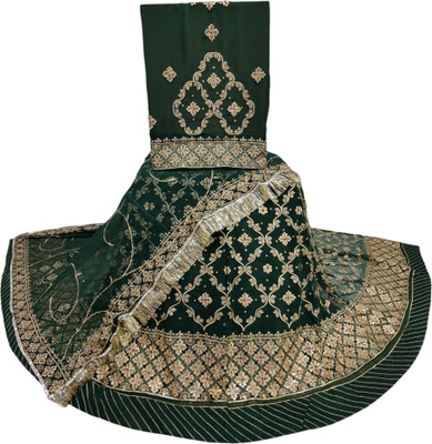 MANTUSHTI Embroidered Semi Stitched Rajasthani Poshak(Dark Green)