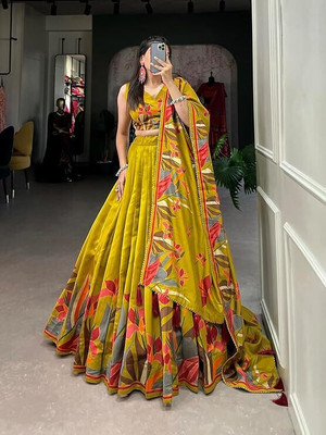 MITRABIZ Self Design Semi Stitched Lehenga Choli(Yellow)