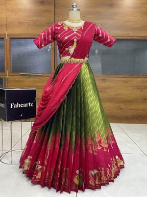 Fabcartz Self Design Semi Stitched Lehenga Choli(Green)