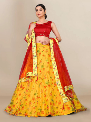 Trivety Printed Semi Stitched Lehenga Choli(Yellow)