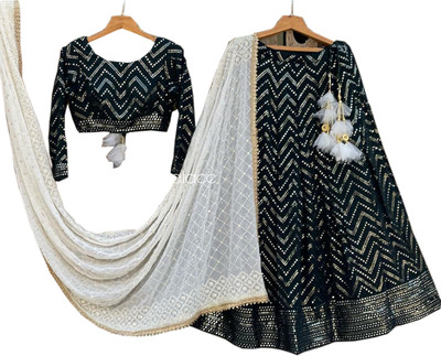 KAPANKU Self Design Semi Stitched Lehenga Choli(Black)