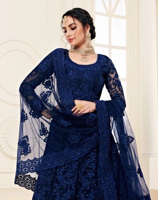 LEGCAYETHNIC Embroidered Semi Stitched Lehenga Choli(Dark Blue)