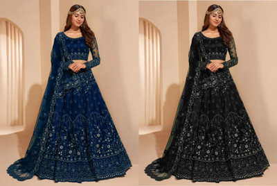 Udbhav Export Embroidered Semi Stitched Lehenga Choli(Black, Dark Blue)