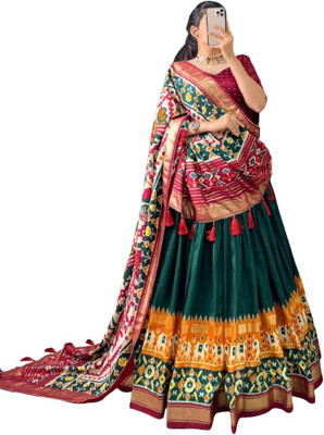 FIVE WAY Digital Print Semi Stitched Lehenga Choli(Green)