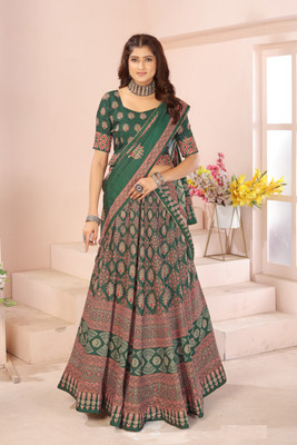 KRISHU ETHNICS Digital Print Semi Stitched Lehenga Choli(Dark Green, Red)