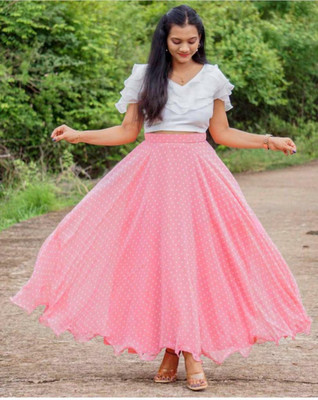 Rivasha Fashion Printed Stitched Lehenga & Crop Top(White, Pink)