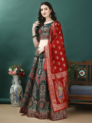 SWAMI STUDIO Self Design Semi Stitched Lehenga Choli(Green)