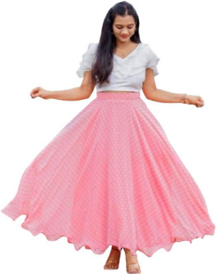 Nyaaricreation Polka Print Stitched Lehenga & Crop Top(Pink)