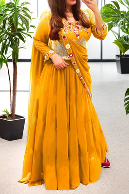 HOUSE OF COMMON Embellished Semi Stitched Lehenga Choli(Yellow)
