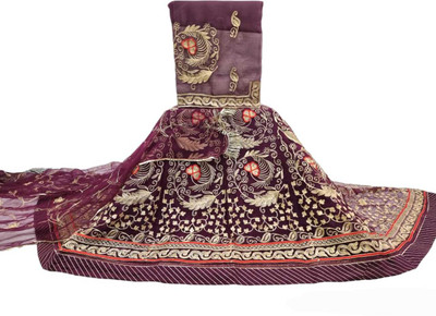 Wolvox Embroidered Semi Stitched Rajasthani Poshak(Maroon)