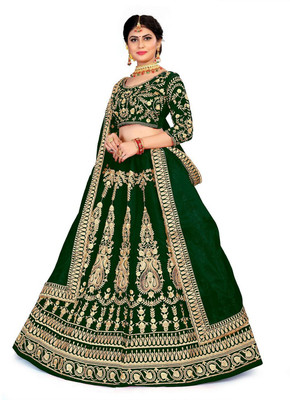 JPSquare Embroidered Semi Stitched Lehenga Choli(Green)