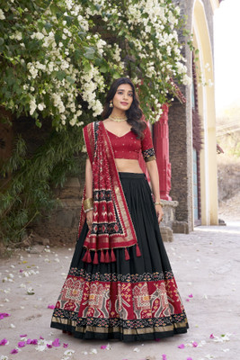 ShringarHouse Embroidered, Floral Print, Geometric Print, Digital Print Semi Stitched Lehenga Choli(Black)