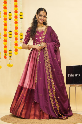 Fabcartz Self Design Semi Stitched Lehenga Choli(Pink)