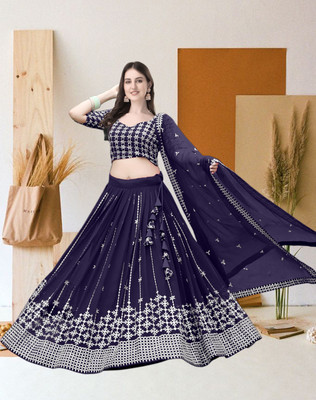 F Plus fashion Embroidered Semi Stitched Lehenga Choli(Blue)