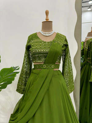 ISHU FAB Embroidered Semi Stitched Lehenga Choli(Light Green)