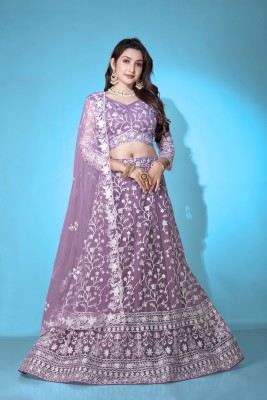 KOMAL NX Embroidered Semi Stitched Lehenga Choli(Purple)